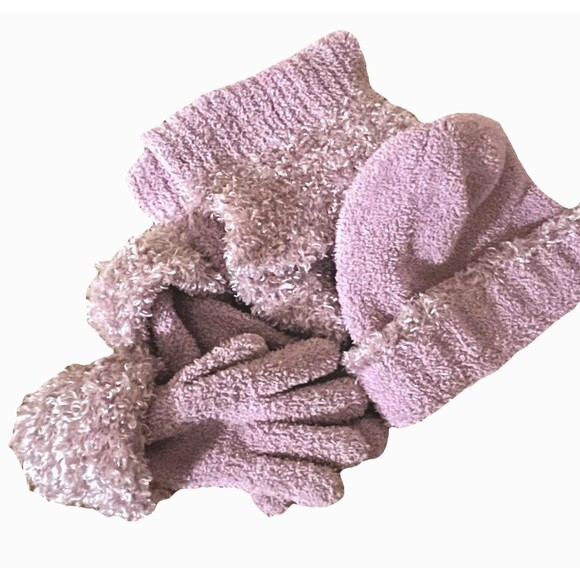 Beanie‎ Scarf Gloves Set Pink Cozy Hat Knit Cap Warm Plush Cottage Coastal Chic - Picture 4 of 6